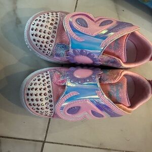 Skechers Pink and Purple Sparkle Sneakers with Velcro Strap